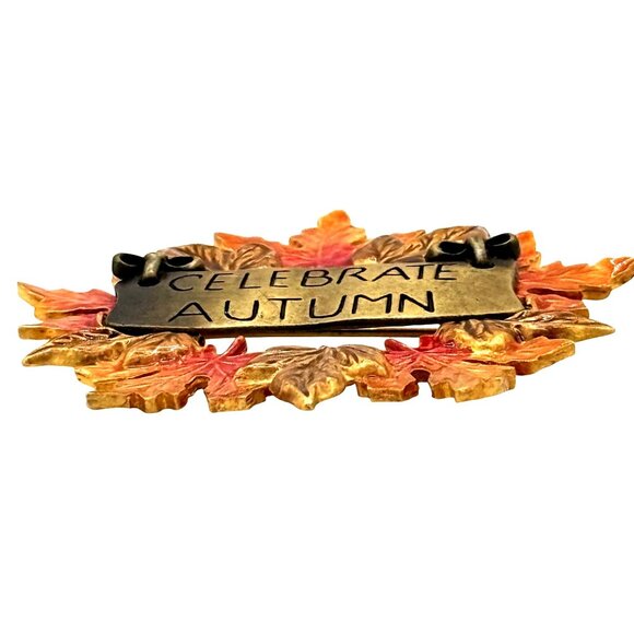 VTG Celebrate Autumn Leaf Brooch Kenneth Cole Gold Tone Enamel Fall Harvest - Picture 6 of 9